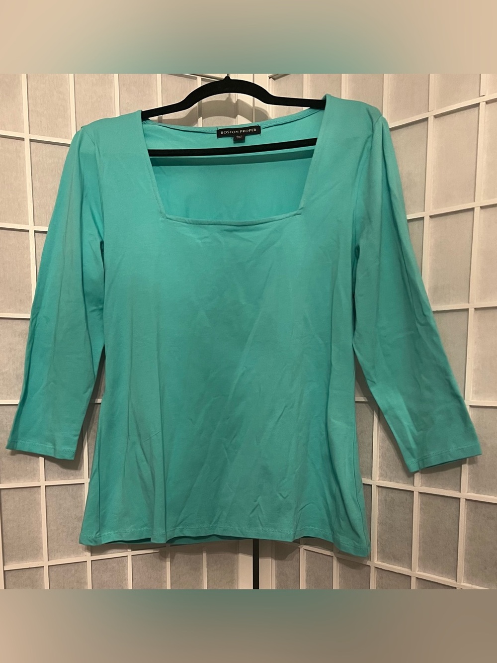 BOSTON PROPER Aqua Blue-Green Square-Neck Top Size Large